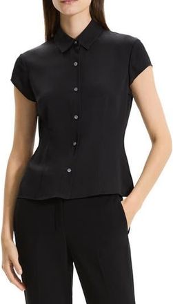Theory Cap Sleeve Silk Shirt in Blk at Nordstrom Rack, Size Petite