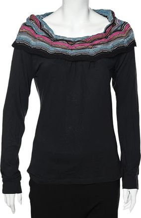 M Missoni Black Cotton Knit Contrast Overlay Detail T-Shirt