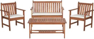 Beliani Conjunto de jardín madera de acacia natural clara patio sofá sillones mesa con cojines blancos muebles de exterior Altidona
