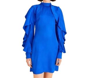 Farm Rio Backless Ruffledsleeve Mini Dress In Bright Blue