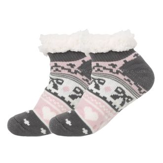 Generic LUVEEVA Womens Short Slipper Socks - Fleece-Lined Fluffy Grippers, Non-Slip Cosy House Socks, Short Boot Lounge Socks (Pink hearts, Adult, Women, One 