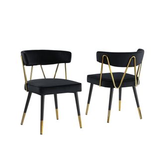 Best Master Furniture Aireys Black Velvet Armless Chair with Gold Accents (Set of 2)