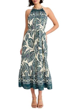 Maggy London Print Tie Back Sleeveless Midi Dress in Navy/Green at Nordstrom, Size 18