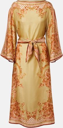 Zimmermann Belted printed silk midi dress