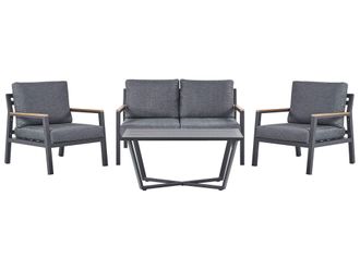 Beliani Set Salotto Da Giardino 4 Posti In Alluminio Grigio E Nero Delia