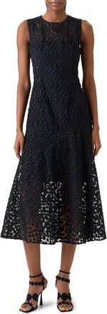 Akris Devor&eacute; Dot Organza Flounce Midi Dress in Black at Nordstrom, Size 10