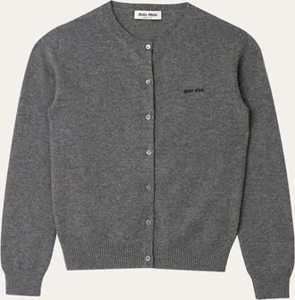 Miu Miu Intarsia Logo Cashmere Cardigan