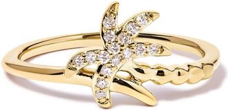 House of Brilliance 10K Yellow Gold 1/10 Cttw Diamond Palm Tree Statement Ring (H-I Color, I1-I2 Clarity)