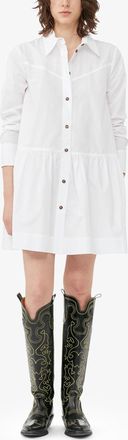 Ganni White Cotton Poplin Mini Shirt Dress - Size 32 Organic