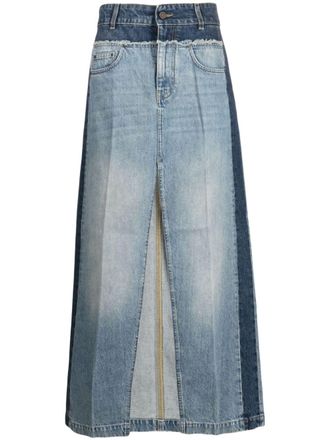 Stella McCartney panelled denim maxi skirt - women - Cotton/Cotton/Polyester/Viscose/Polyester/Synthetic Resin - S - Blue