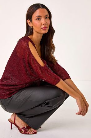 Roman Metallic Plisse Banded Hem Top