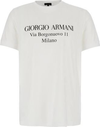 Giorgio Armani T-shirt met ronde hals en adresprint - Heren - T-shirts - Wit - 2XL - Katoen - Tops