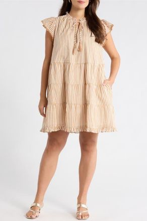 Sugarlips Dream State Striped Yodi Cotton Shift Minidress in Taupe-Multi at Nordstrom, Size 1 X
