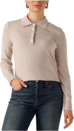 Selected Slfthea LS Knit Merino Collar Neck - Dames - Polos - Beige - XL - Wol - Tops