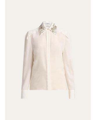 Alexander McQueen Embellished Collar Silk Button-Down Shirt