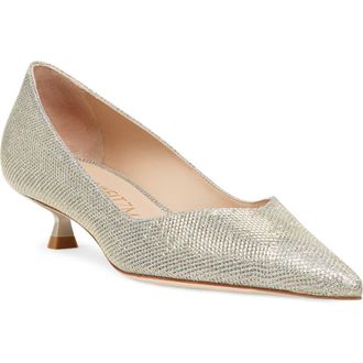 Stuart Weitzman Eva Kitten Heel Pointed Toe Pump in Platino Vintage Denim at Nordstrom Rack, Size 6.5