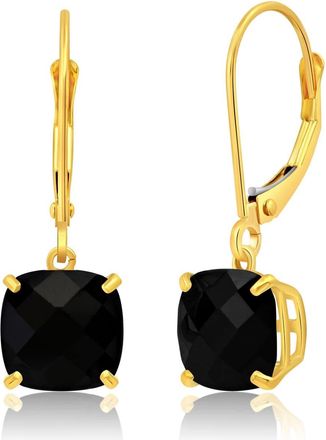 MAX + STONE Solid 14k Yellow or White Gold 8mm Cushion Cut Dangle Gemstone Earrings