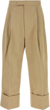 Thom Browne High-Rise Geplooide Broek - Heren - Wijde Broeken - Beige - S - Katoen - Broeken