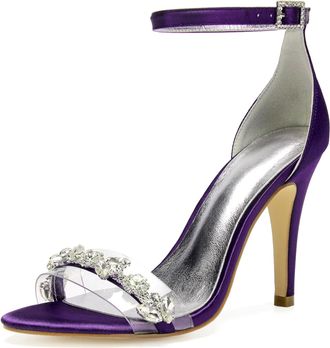 Generic Wedding Bridal Shoes Womens Peep Toe Bridal Stiletto Heel Sandals Satin Prom Party Dress Pumps 10.5CM,Dark Purple,8 UK
