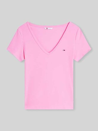 Tommy Jeans Slim Fit T-Shirt aus Baumwoll-Mix in Pink Melange, Gr&ouml;&szlig;e XL