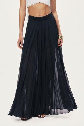 Nocturne Pleated Chiffon Wide-Leg Pants in Black at Nordstrom, Size X-Small Eu