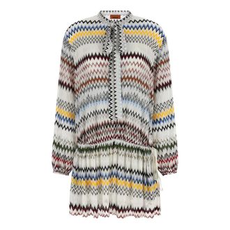 Missoni Zigzag Tie-Neck Mini Dress - female - Missoni - Short Dresses - Multicolor - XS - Dresses