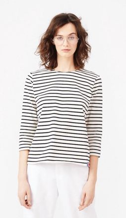 Kule Womens Classic Three-Quarter Sleeves T-Shirt In Cream Navy