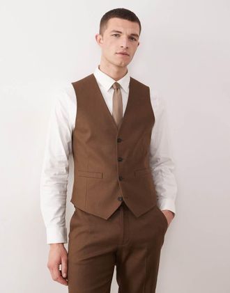 Asos Gilet da abito in misto lino marrone