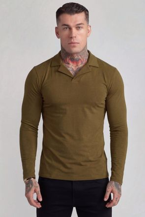 Siksilk Polo para Hombres en Verde Caqui de Manga Larga Revere XXL