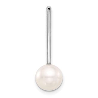 Diamond2Deal 14K White Gold 8-9mm Round White Freshwater Cultured Pearl Drop Chain Slide
