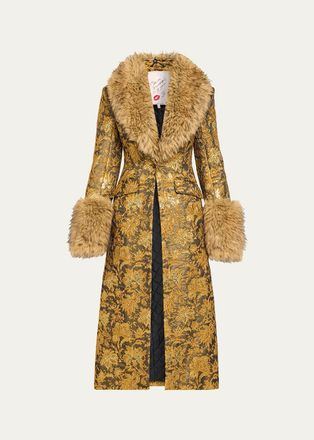 Cinq &agrave; Sept Ivella Floral Jacquard Fur-Trim Coat