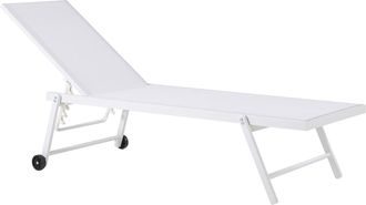 Beliani Tumbona De Jard&iacute;n Asiento Sint&eacute;tico Blanco Estructura De Aluminio 198 X 61 Cm Respaldo Reclinable Con Ruedas Patio Portofino