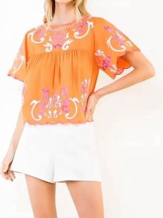 THML Clothing Short Sleeves Embroidery Top In Orange