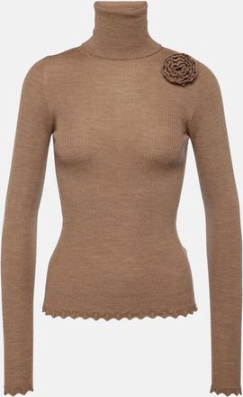 Blumarine Floral-applique wool turtleneck sweater