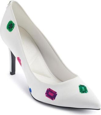 Karl Lagerfeld Royale Pointed Toe Pump in White Multi at Nordstrom, Size 8.5