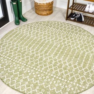 Jonathan Y Designs Ourika Moroccan Geometric Textured Weave Indoor/Outdoor Round Area Rug in Light Green/cream at Nordstrom, Size 5Ft 0In X 5Ft 0In