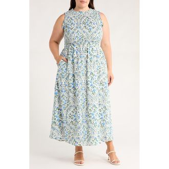 Sugarlips Hilo Floral Print Sleeveless Maxi Dress in White/Blue/Green at Nordstrom, Size 3 X