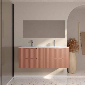 Aurlane Mueble De Ba&ntilde;o 120cm Terracotta - 4 Cajones Ondulados - Lavabo Doble - Leon