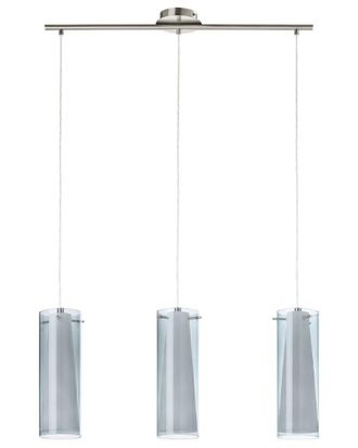 Eglo Eglo Pinto Nero 3 Light Linear Pendant With Matte Nickel Finish & White Glass Surrounded By Smoked Glass