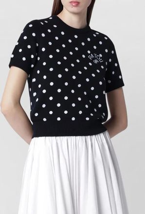 Patou short sleeve polka dot top ribbed hem