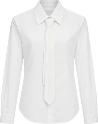 Juun.J Overhemd met schoudervullingen en strikdetail - Dames - Blouses & Shirts - Wit - Maat: S Katoen