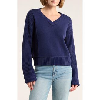 Lucky Brand Textured V-Neck Sweater in Medieval Blue at Nordstrom Rack, Size Small