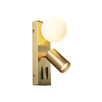 QAZQA Moderno L&aacute;mpara De Pared Moderna De Lat&oacute;n De 2 Luces Ajustable Con Puerto Usb-c - Lesly Met&aacute;lica /vidrio Rectangular /esfera Adecuado Para Led Max. 1 