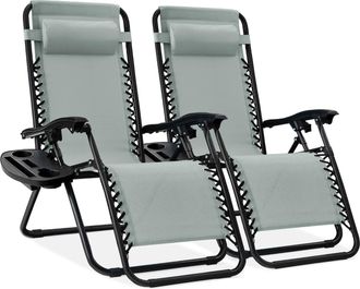 Best Choice Products Set of 2 Zero Gravity Lounge Chair Recliners for Patio, Pool w/ Cup Holder Tray