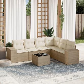 vidaXL Vidaxl - Set Sof&aacute;s De Jard&iacute;n 7 Piezas Y Cojines Rat&aacute;n Sint&eacute;tico Beige