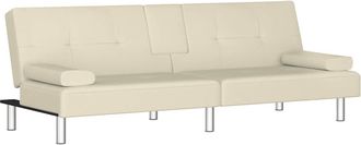 vidaXL Sof&aacute; Cama Con Portavasos Cuero Sint&eacute;tico Color Crema Vidaxl