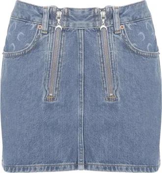Marine Serre Rokken, Dames, Blauw, S, Denim, Moon Laser Denim Mini Rok