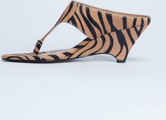 Topshop Ally - Sandali infradito in vera pelle stile cavallino tigrati con zeppe-Marrone