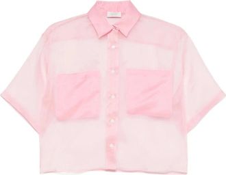 Mazzarelli Shirts, female, Pink, Size: 2XS Rose Pink Button-Up Shirt Short Sleeves