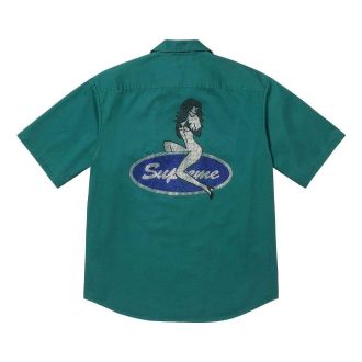SUPREME Rhinestone Pin Up Short-Sleeve Work Shirt Work Green SS25S35-WORK-GREEN